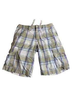 Urban Pipeline Men’s Plaid Cargo Shorts Size 34 | Cotton Green Blue